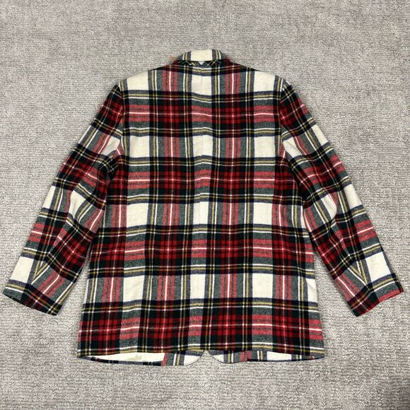 Express Blazer Jacket Womens Large Wool Blend Red Ivory Tartan Plaid Vintage 90s - Picture 4 of 6
